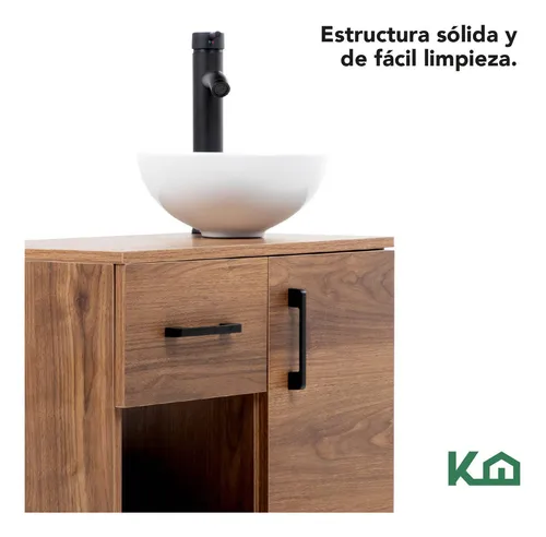 Mueble Kit Para Baño Gabinete Organizador Con Monomando Lavabo Color Madera Kingshouse
