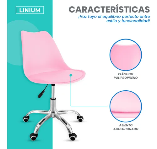 Silla Oficina Salon Estetica Escritorio Tulip Sala Junta 4pz Rosa Asiento Acolchonado Tapizado Vinipiel