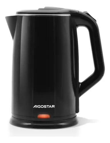 Hervidor eléctrico 1200W, Tetera 1.7L de gran capacidad, con diseño de doble capa antiquemaduras, luz LED indicadora, apagado automático y protección contra ebullición en seco, negro, Aigostar