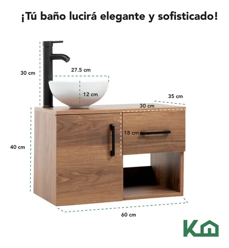 Mueble Kit Para Baño Gabinete Organizador Con Monomando Lavabo Color Madera Kingshouse