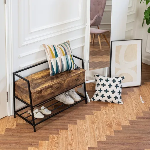 Banco De Zapatos Con Caja De Almacenamiento Abatible Color Marrón