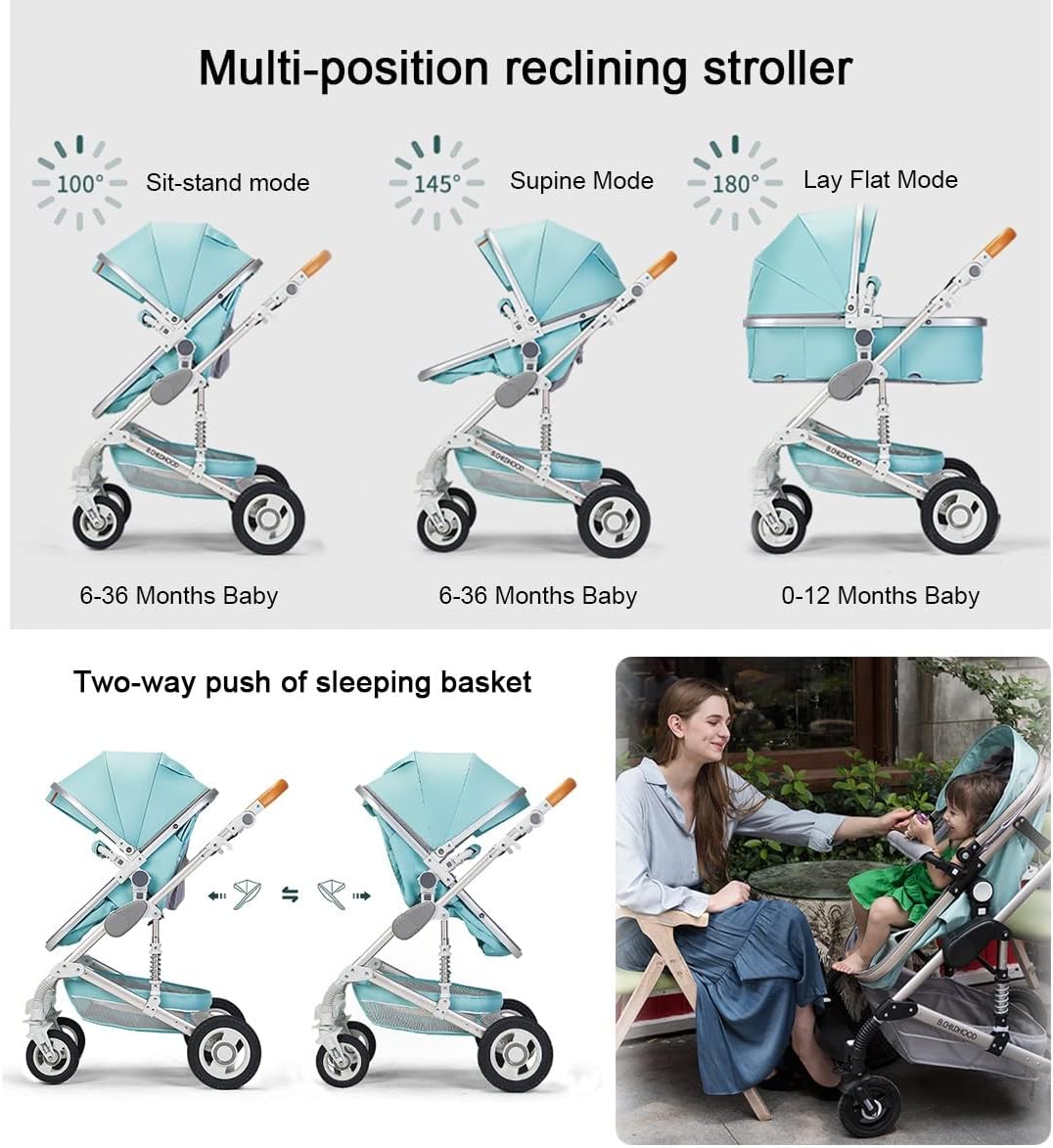 TXTC Cochecito de viaje para bebé Cochecito de bebé 3 en 1 Cochecito para recién nacido | Cuna móvil Cochecito ligero, cuatro ruedas de goma, cochecito estándar portátil (color: marrón) -----Toallitas bucales para bebé