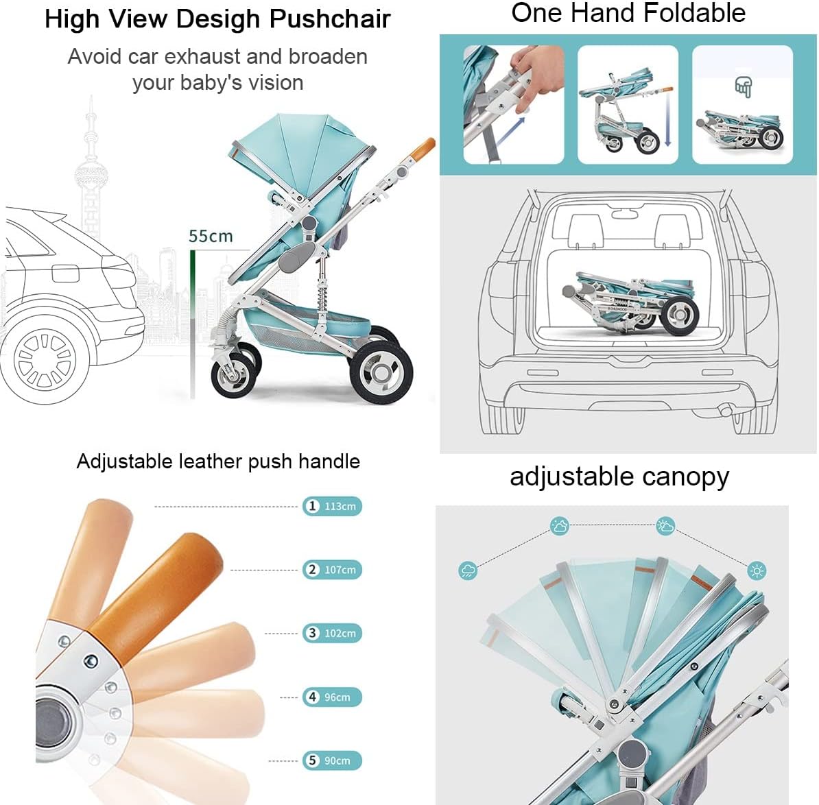 TXTC Cochecito de viaje para bebé Cochecito de bebé 3 en 1 Cochecito para recién nacido | Cuna móvil Cochecito ligero, cuatro ruedas de goma, cochecito estándar portátil (color: marrón) -----Toallitas bucales para bebé