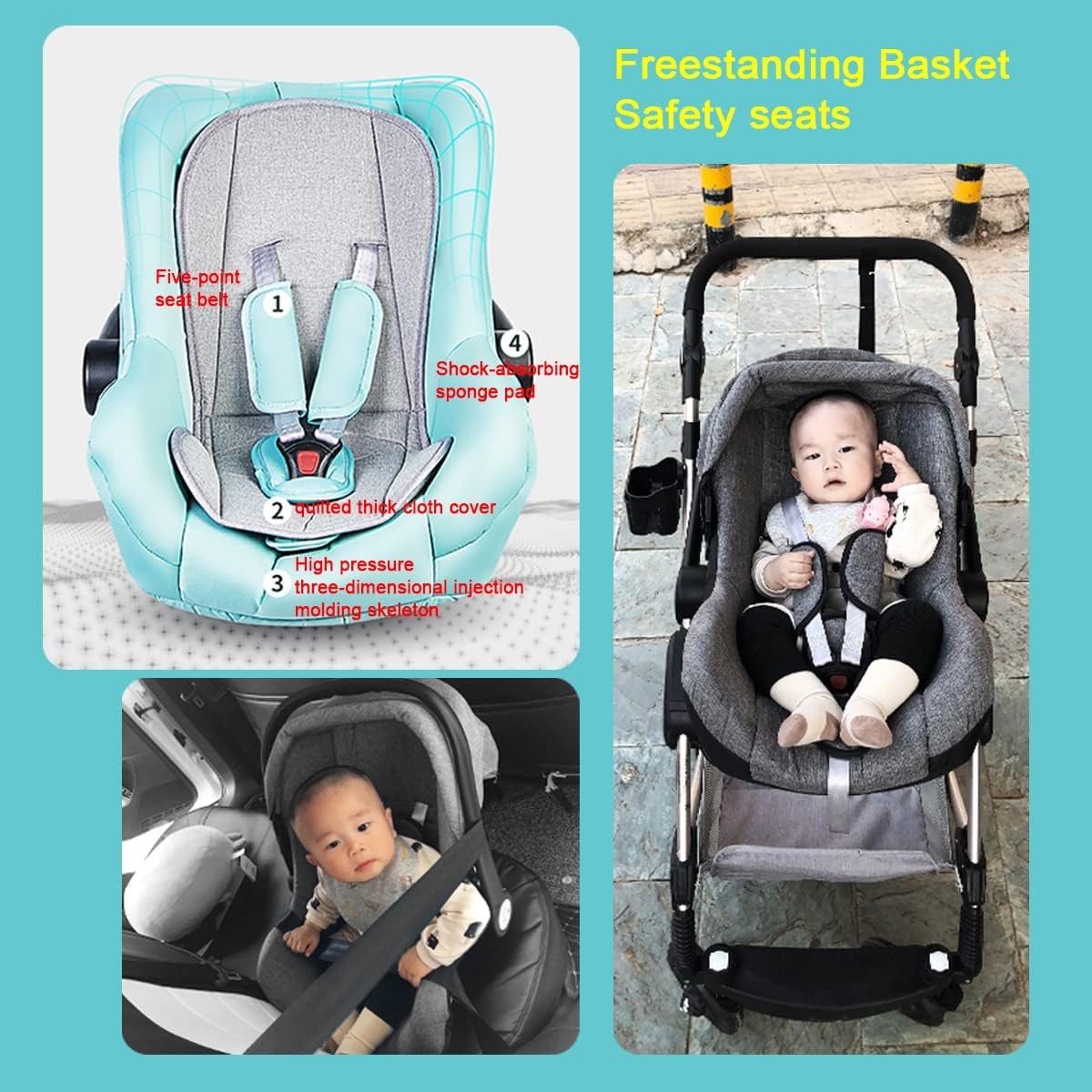 TXTC Cochecito de viaje para bebé Cochecito de bebé 3 en 1 Cochecito para recién nacido | Cuna móvil Cochecito ligero, cuatro ruedas de goma, cochecito estándar portátil (color: marrón) -----Toallitas bucales para bebé