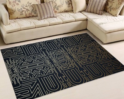 Art Deco Labyrinth Rug – Black Gold Geometric Linework Carpet