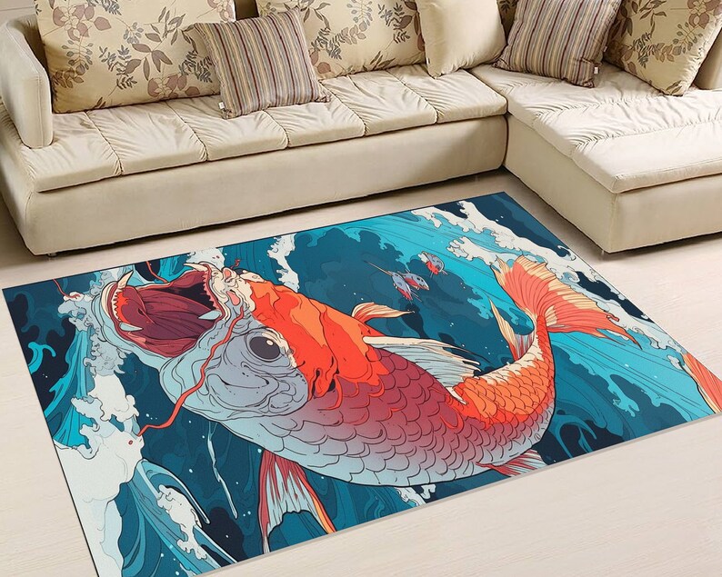 Ukiyo-e Wave Monster Koi Rug – Anime Style Carpet
