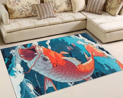 Ukiyo-e Wave Monster Koi Rug – Anime Style Carpet