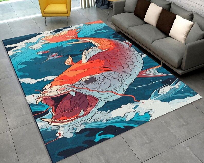 Ukiyo-e Wave Monster Koi Rug – Anime Style Carpet