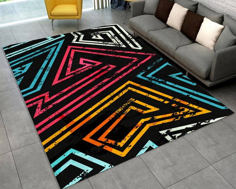 Black Geometric Rug – Colorful Abstract Carpet for Contemporary Interiors
