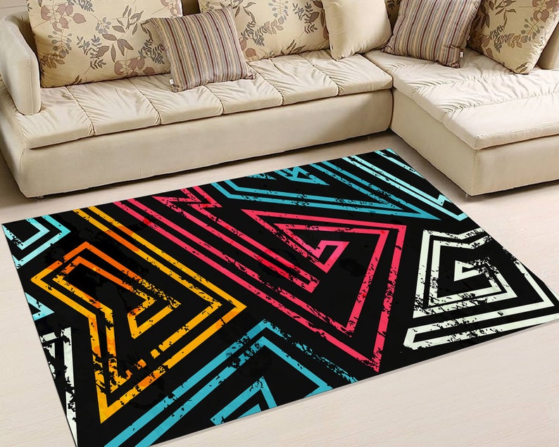 Black Geometric Rug – Colorful Abstract Carpet for Contemporary Interiors