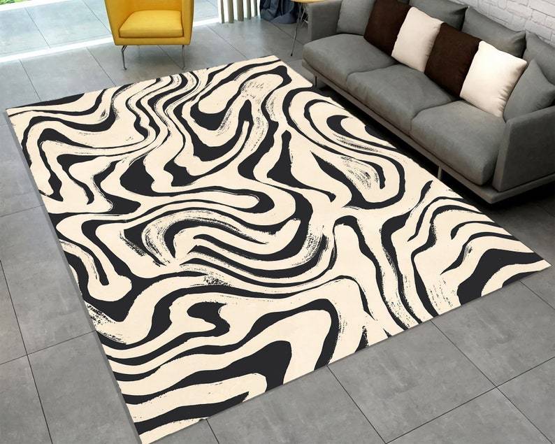 Abstract Zebra Pattern Rug – Monochrome Modern Art-Inspired Carpet