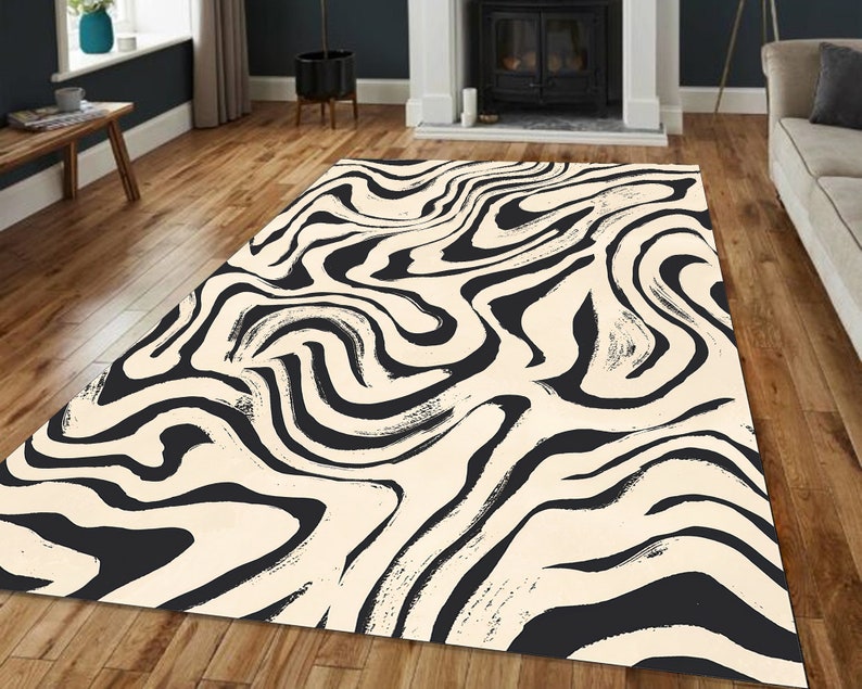 Abstract Zebra Pattern Rug – Monochrome Modern Art-Inspired Carpet