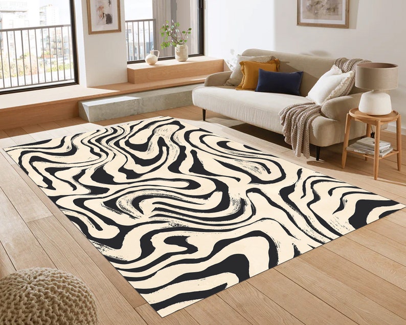 Abstract Zebra Pattern Rug – Monochrome Modern Art-Inspired Carpet