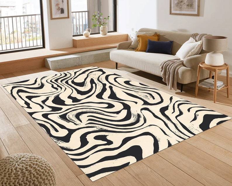 Abstract Zebra Pattern Rug – Monochrome Modern Art-Inspired Carpet