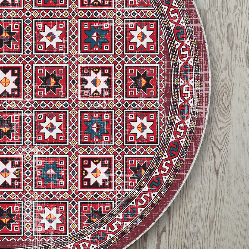 Aqua turquoise oriental round rug for a rustic, vintage bohemian vibe
