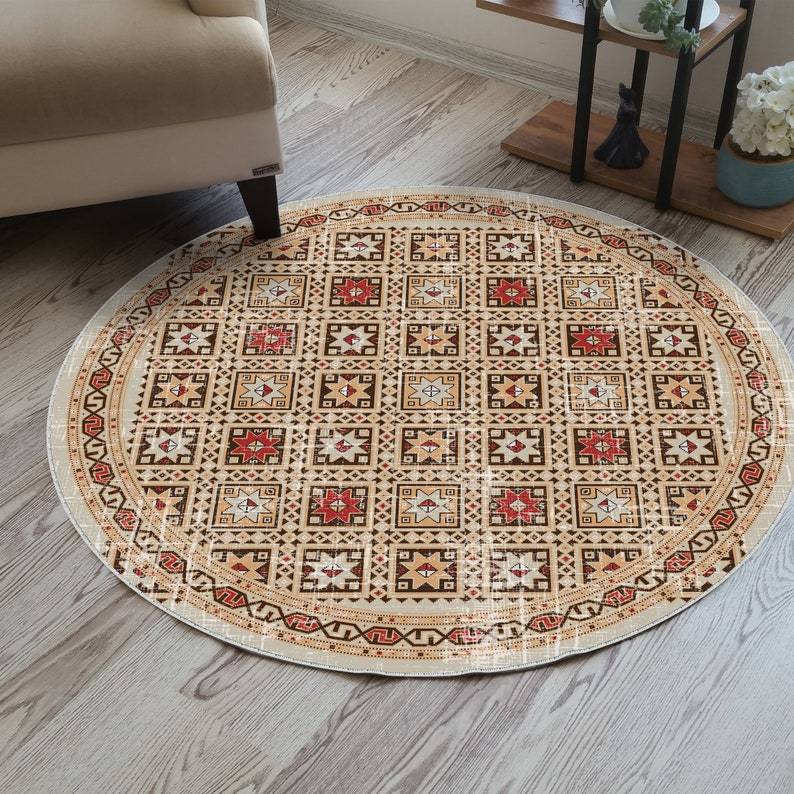 Aqua turquoise oriental round rug for a rustic, vintage bohemian vibe