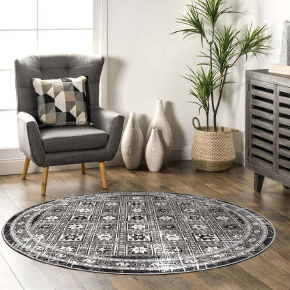 Aqua turquoise oriental round rug for a rustic, vintage bohemian vibe