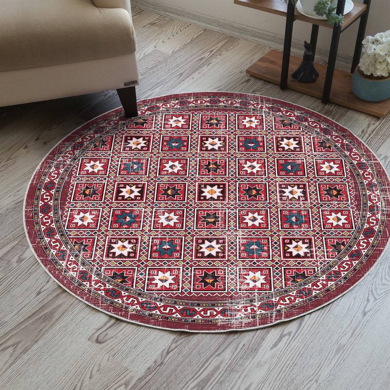 Aqua turquoise oriental round rug for a rustic, vintage bohemian vibe
