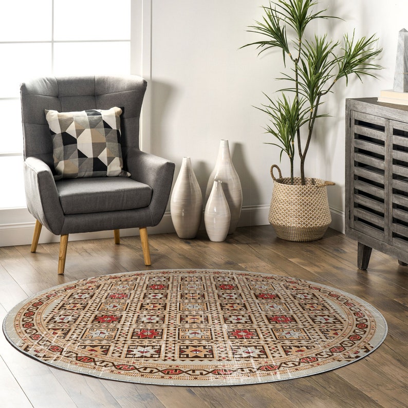 Aqua turquoise oriental round rug for a rustic, vintage bohemian vibe