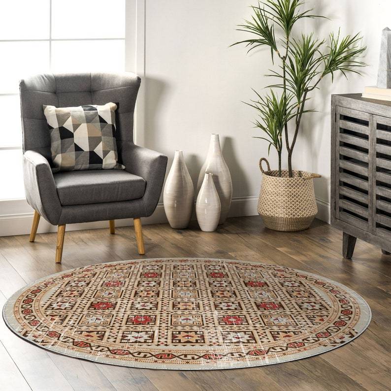 Aqua turquoise oriental round rug for a rustic, vintage bohemian vibe