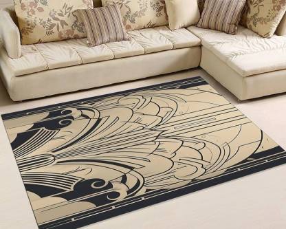 Art Deco Black Gold Rug – Geometric Carpet for Modern Living Room