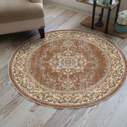 Light blue oriental floral round rug for a faded, vintage bohemian vibe
