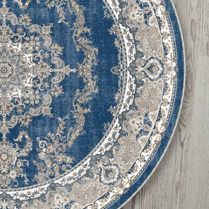 Light blue oriental floral round rug for a faded, vintage bohemian vibe