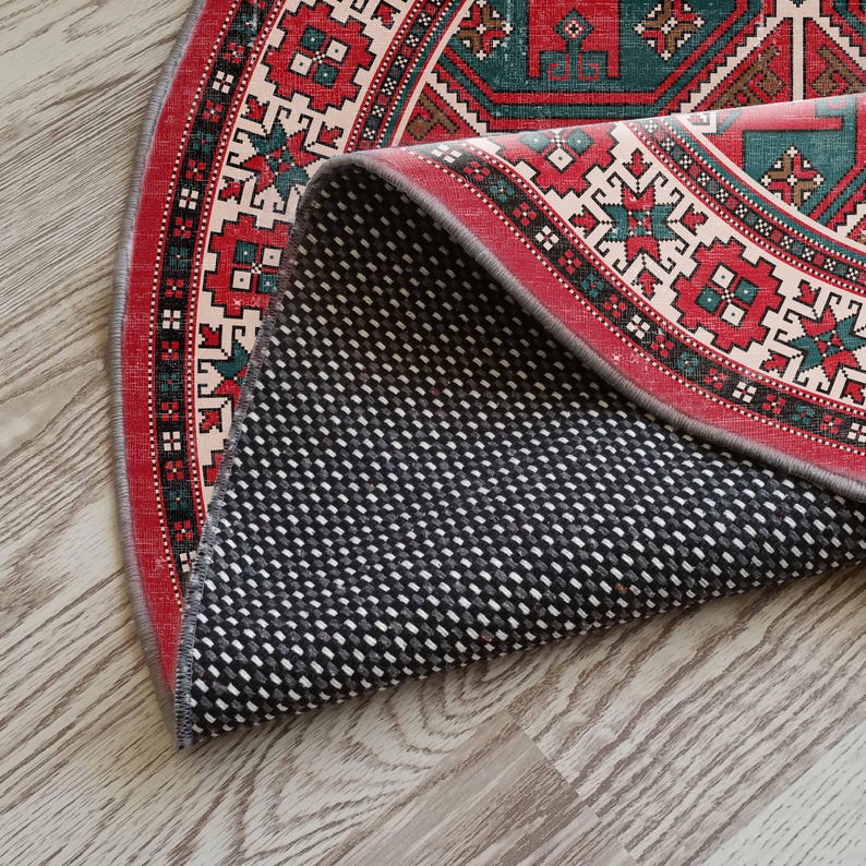 Red Kilim Pattern Round Rug For A Tribal, Country, Bohemian Vibe