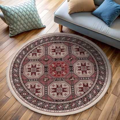 Red Kilim Pattern Round Rug For A Tribal, Country, Bohemian Vibe