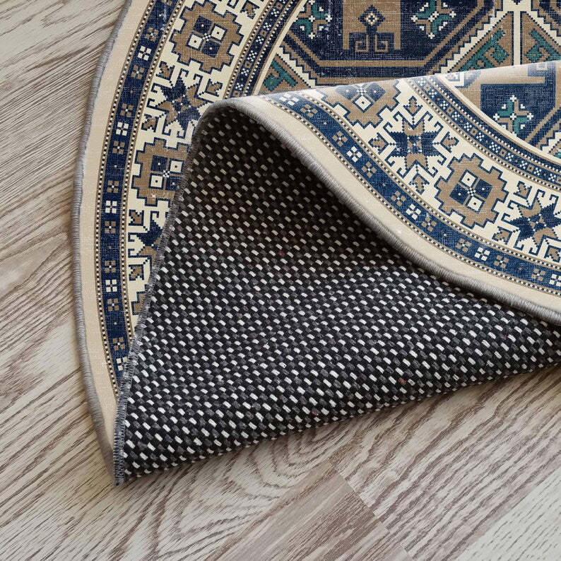 Red Kilim Pattern Round Rug For A Tribal, Country, Bohemian Vibe