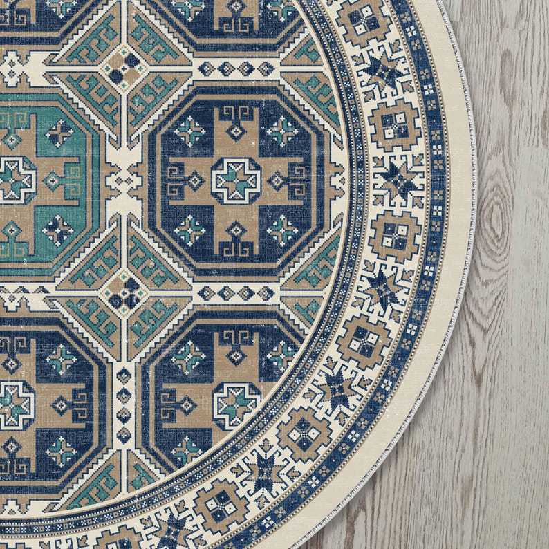 Red Kilim Pattern Round Rug For A Tribal, Country, Bohemian Vibe