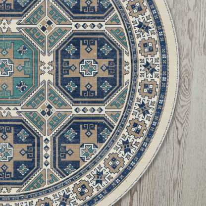 Red Kilim Pattern Round Rug For A Tribal, Country, Bohemian Vibe