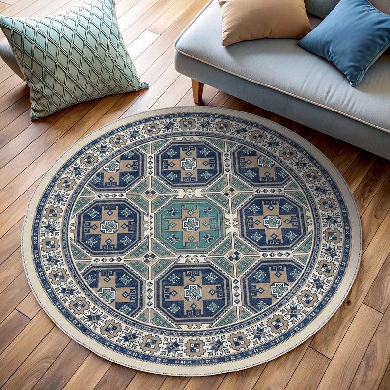 Red Kilim Pattern Round Rug For A Tribal, Country, Bohemian Vibe