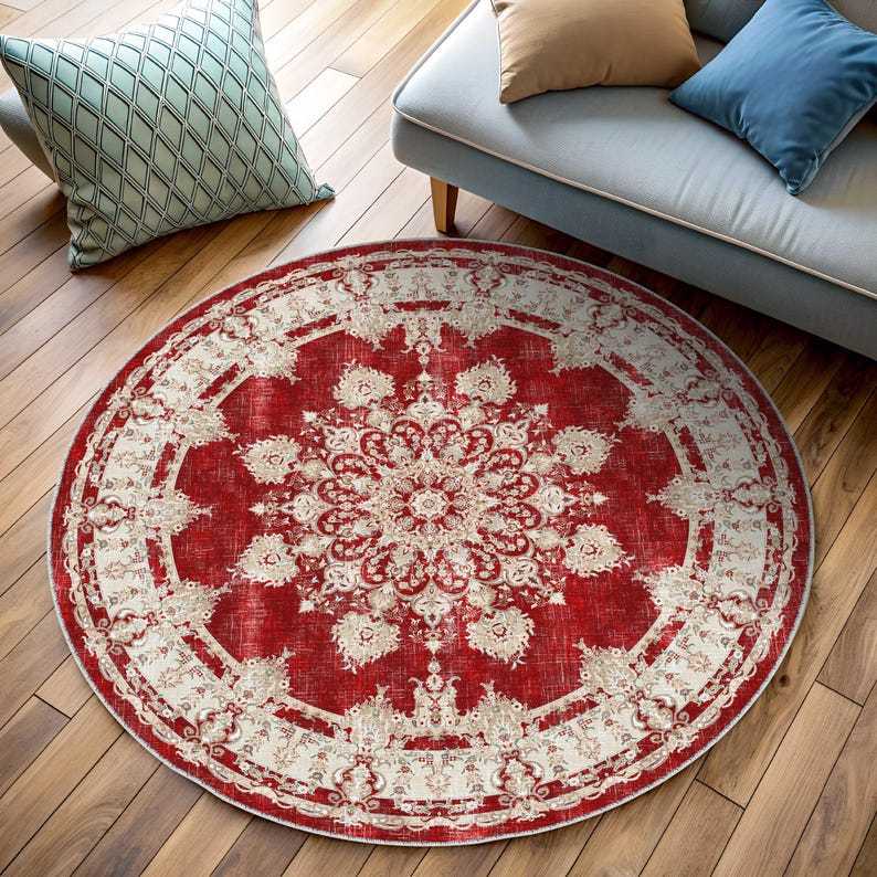Navy blue and white round rug for a distressed, vintage bohemian vibe