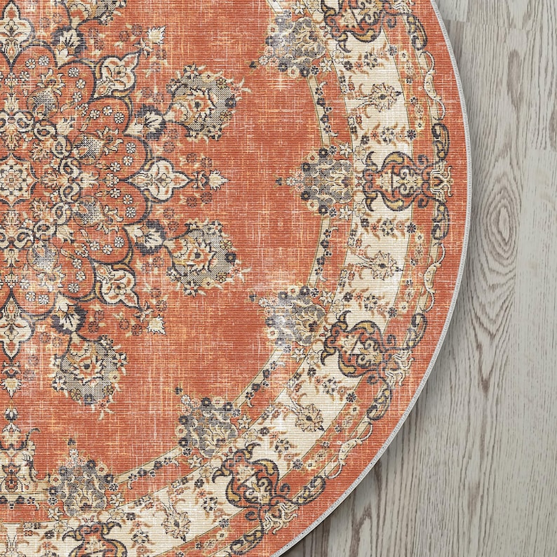 Navy blue and white round rug for a distressed, vintage bohemian vibe