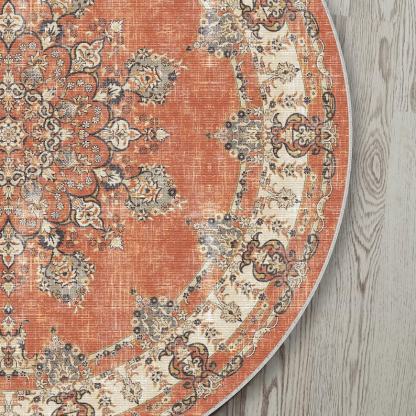 Navy blue and white round rug for a distressed, vintage bohemian vibe