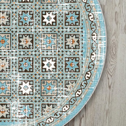 Aqua turquoise oriental round rug for a rustic, vintage bohemian vibe