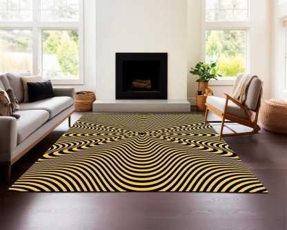 Optical Illusion Wave Rug – Black Beige Abstract Modern Carpet