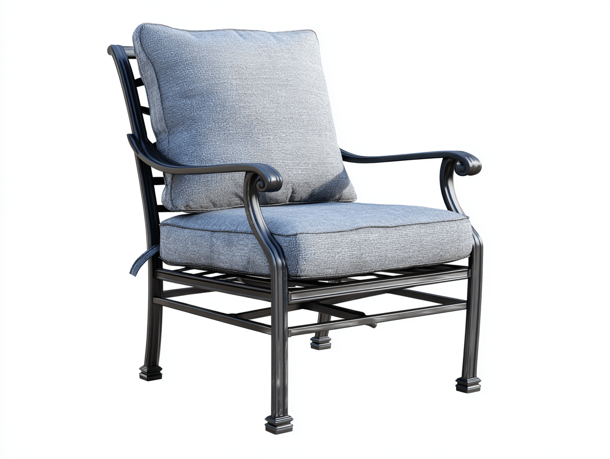 Silla de jardín con cojines – gris – estructura metálica negra de diseño clásico