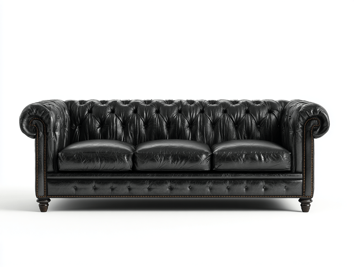 Sofá Chesterfield piel 212×91×78 cm – negro – diseño clásico capitoné