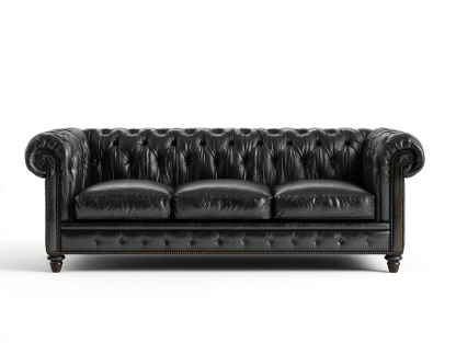 Sofá Chesterfield piel 212×91×78 cm – negro – diseño clásico capitoné