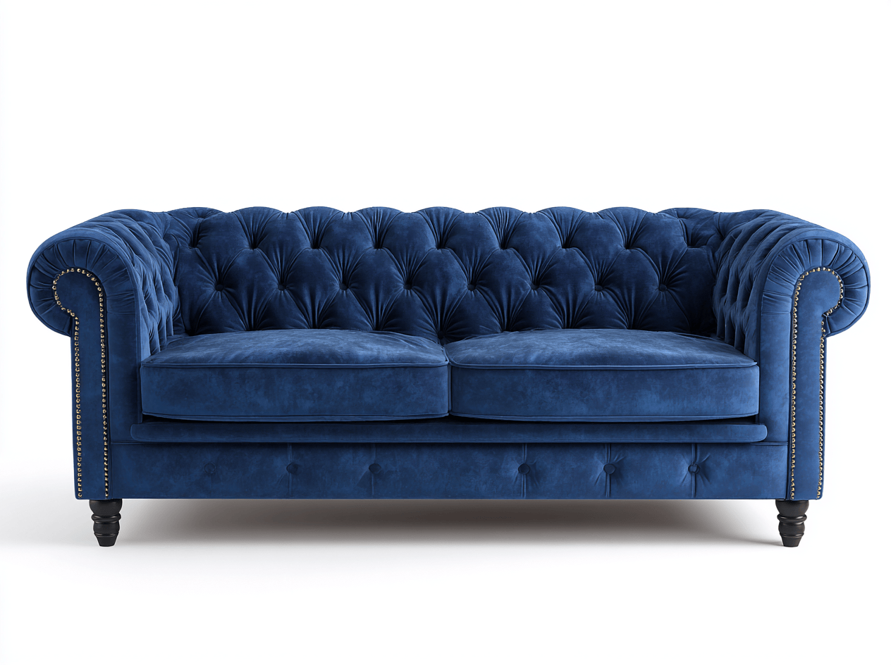Sofá de tela 200×95×85 cm – azul – estilo Chesterfield compacto con capitoné