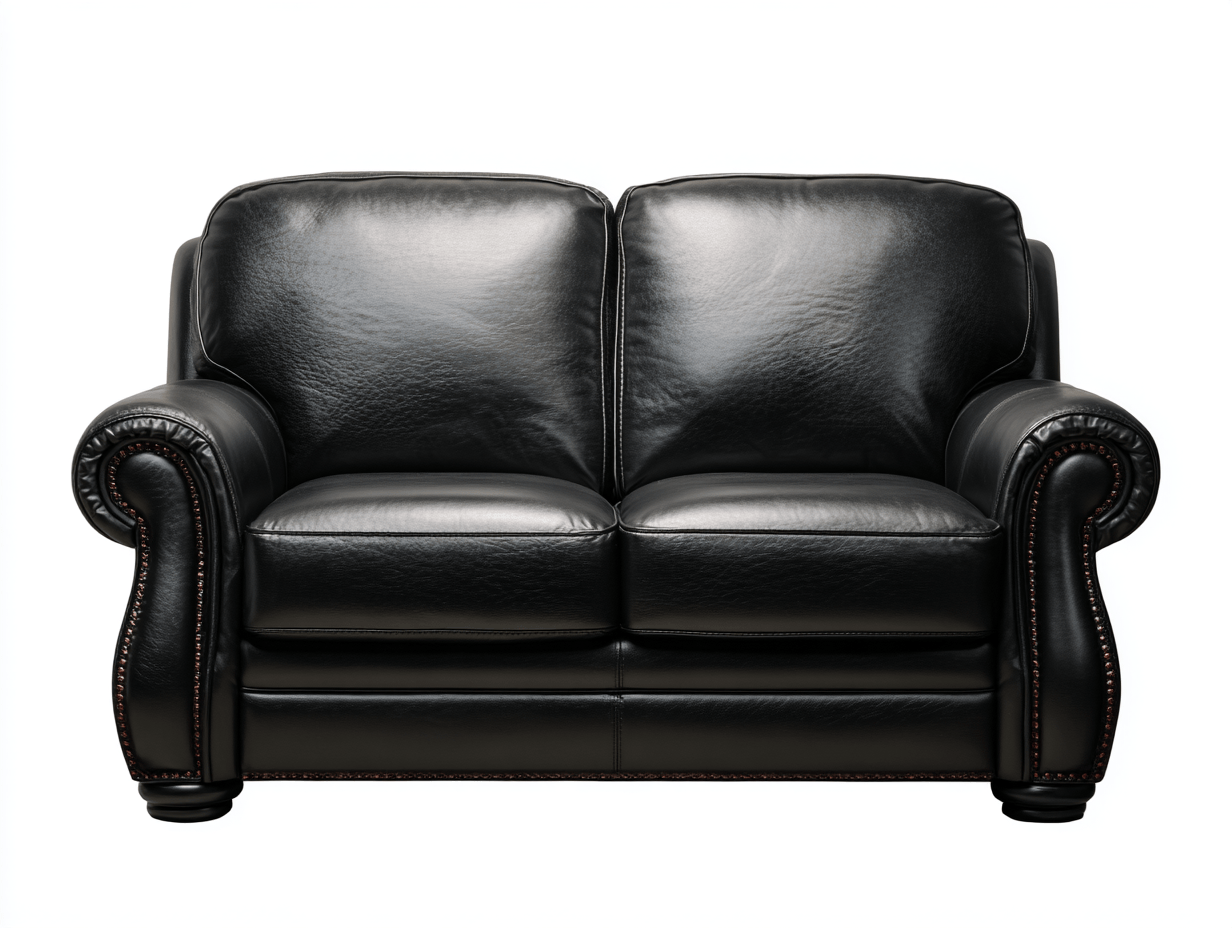 Sofá de cuero genuino 2 plazas 166×88×91 cm – negro – estilo clásico con tachuelas