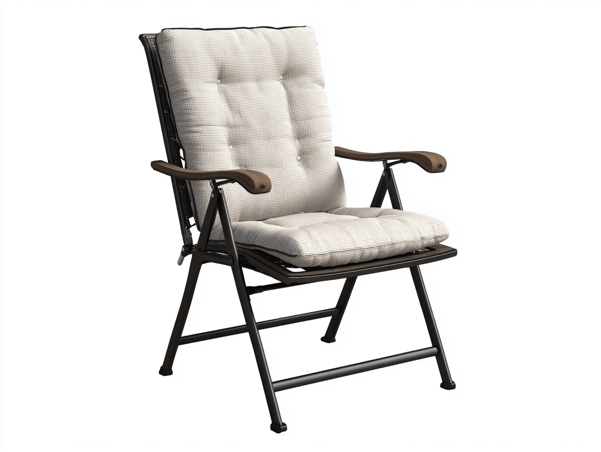 Silla de jardín plegable reclinable – beige – estructura metálica con cojín acolchado