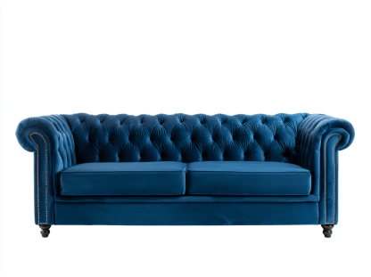 Sofá Chesterfield terciopelo 200×90×75 cm – azul – elegante con capitoné