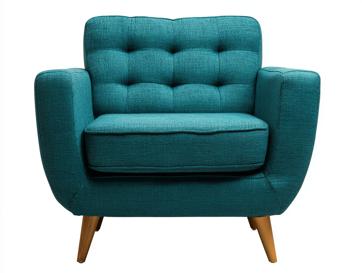 Sillón de tela 86×89×88 cm – verde azulado oscuro – tapizado textil con capitoné y patas de madera clara
