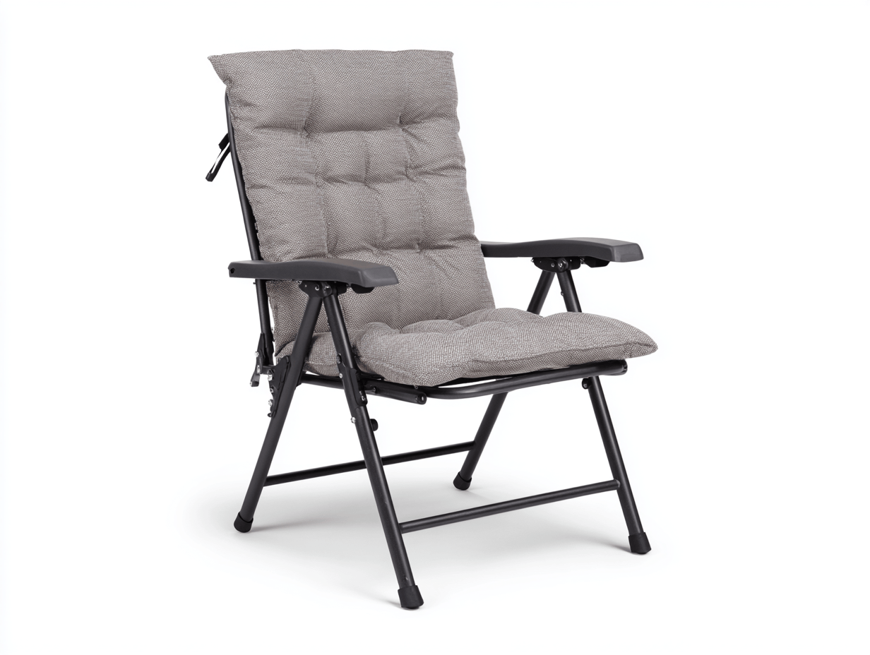 Silla de jardín reclinable plegable – gris – estructura metálica con cojín acolchado