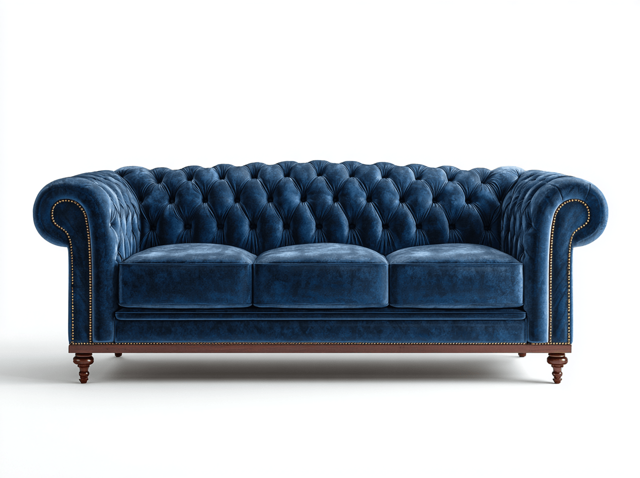 Sofá de tela 220×95×85 cm – azul marino – estilo clásico capitoné