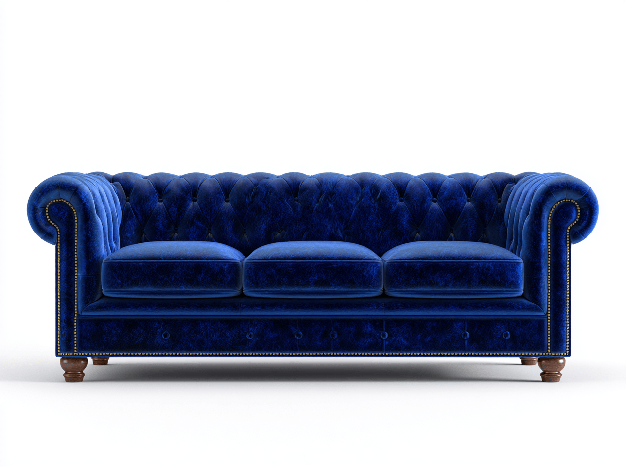 Sofá de tela 228×97×87 cm – azul marino – estilo Chesterfield clásico con capitoné profundo