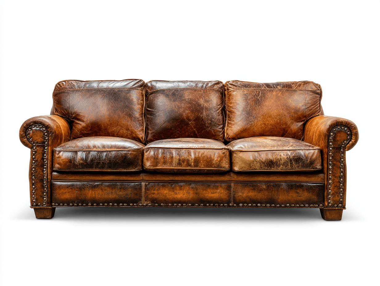 Sofá de cuero genuino 3 plazas 205×90×88 cm – marrón envejecido – con tachuelas clásicas